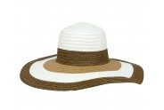 Wide Brim Straw Hat w/ Color Stripes - Brown - HT-SHT2324BN